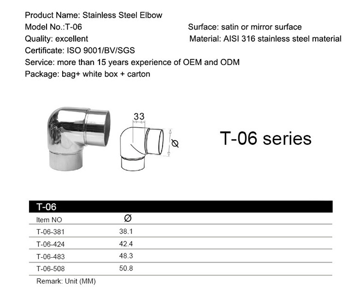 Alloy Handrail Fitting Stainless Steel Connectors Round/Square Tube Pipe 90 Degree Elbow
