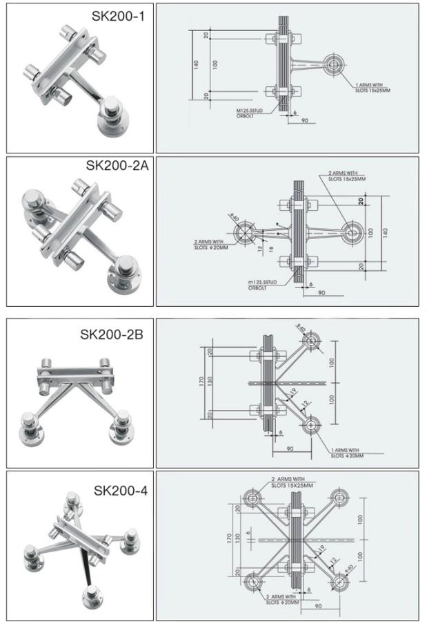 180 Degree Spider Bracket Joint Glass